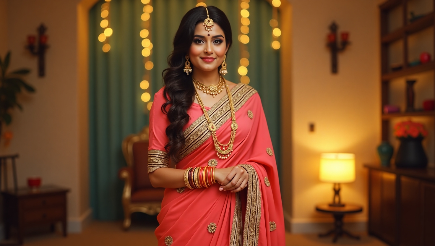 Kashta Drape with Jewelry: A Beautiful Blend of Tradition and Glamour